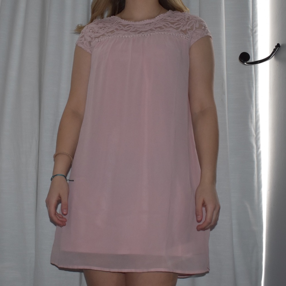Pink Half-lace Mini Dress